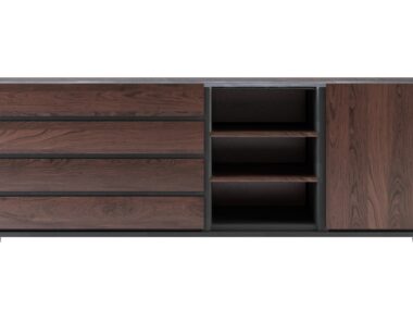 APARADOR MODERNO MADERA CUATRO CAJONES TRES HUECOS Y UNA PUERTA PASSARELLA