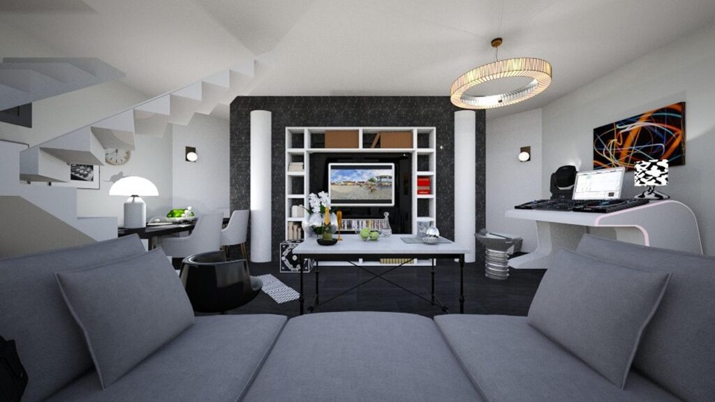 combinar suelo oscuro y muebles blancos