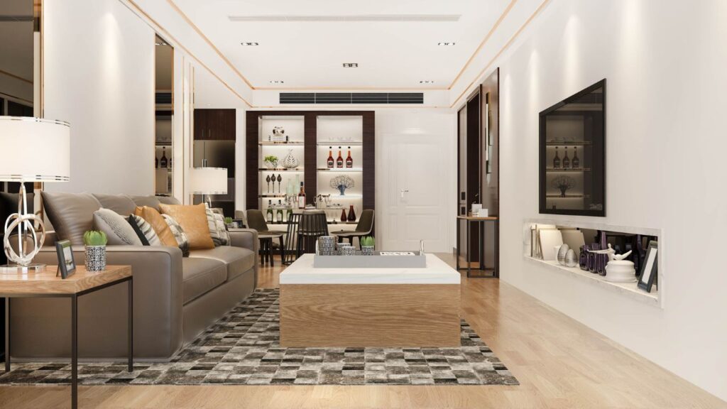 dos estancias en salón rectangular