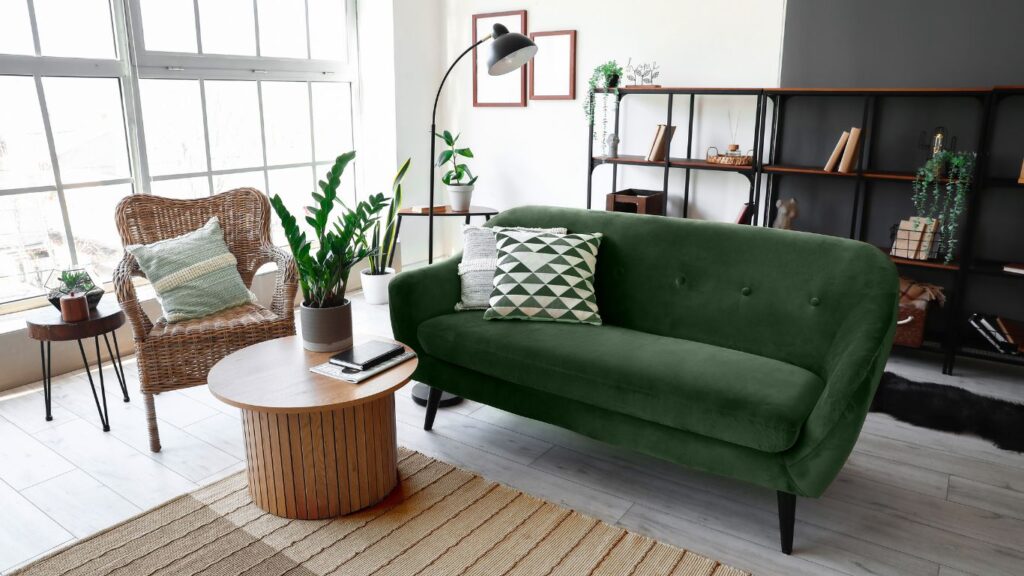 cómo decorar con un sofá verde
