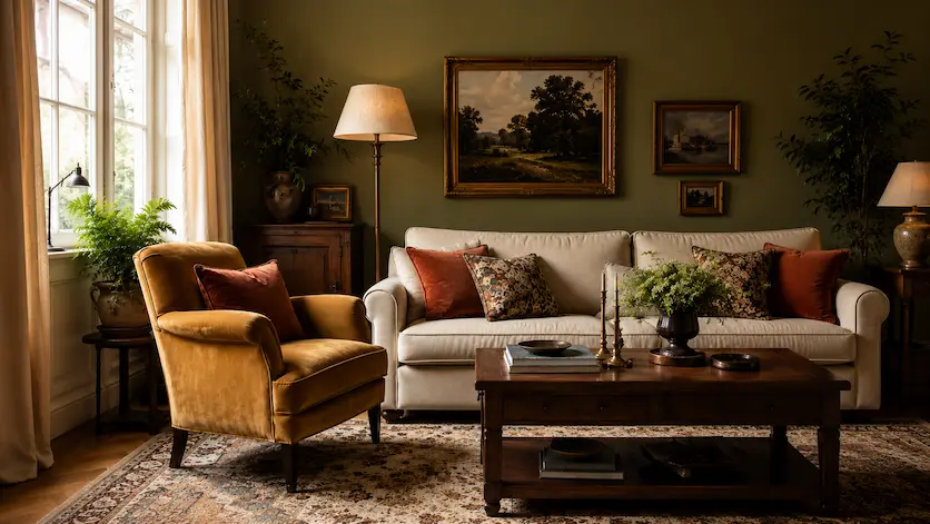 cómo decorar el salón con tonos vintage