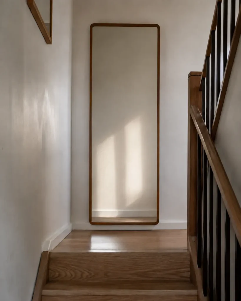 Ideas para decorar un rellano de escalera con cuadros y elementos integrados en la pared